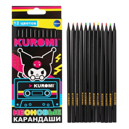 Caucal pencils 12 colors Kuromi, neon, wooden housing, round