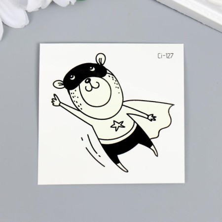 Tattoo on the body color phosphorus "Bear superhero" 6x6 cm