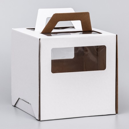 Box for cake 2 windows, with handles, white, 24 x 24 x 24