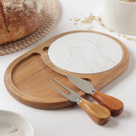 Set for supplying cheese "Marble", 2 knives, board, 24.5 × 16 × 1.5 cm, acacia-1