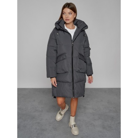 Coat insulated winter female, size 42, dark gray color-10