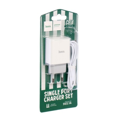 Network charger Hoco C81a, USB, 2.1 A, Type-C 1 m cable, white-4