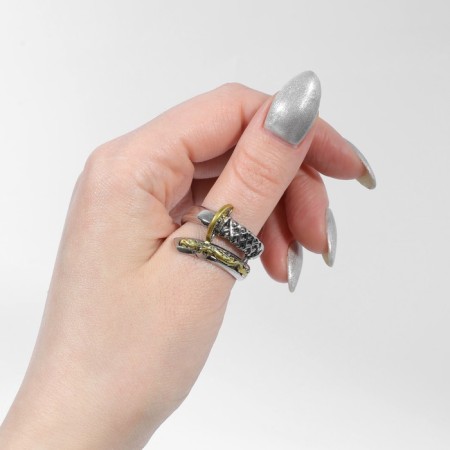Ring "Japan" rounded katana, black silver + black gold, 22 size-1