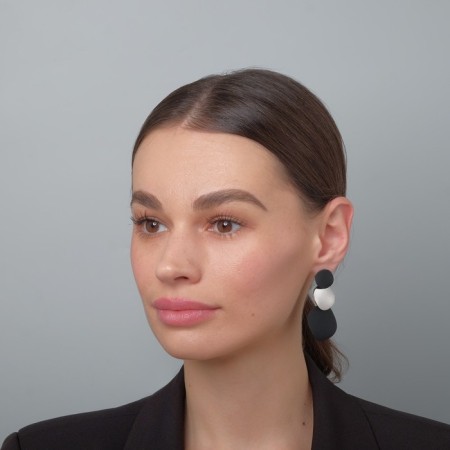 Earrings Metal "Azelia" circles, trio, black color in silver-2