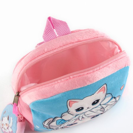 Baby plush backpack with a wallet "Girl with a cat", 24*24 cm, pink color-5