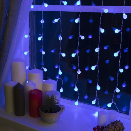 Garland "Curtain" 2 × 1.5 m with nozzles "Balls", IP20, transparent thread, 360 LED, glow blue, 8 modes, 220 V-1