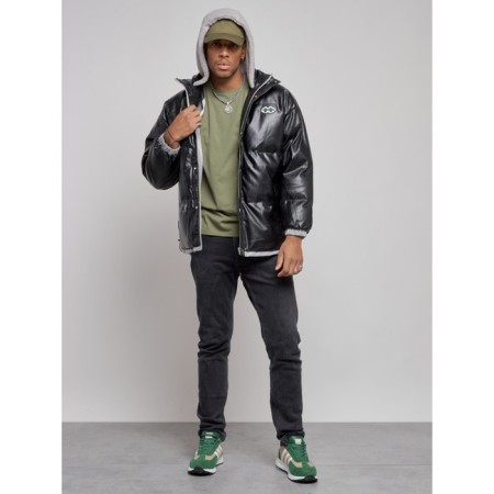Eco -leather jacket men, size 54, black color-4