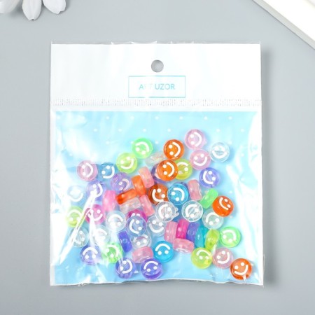 Beads for creativity Plastic "White Smiley on color" set of 20 g 0.5x1x1 cm-3