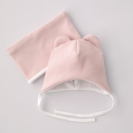 Kinderlitto Orsetto Kinderlitto kit, 2 items: hat, snood, age 3-6 months, color pink powder