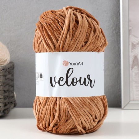 Yarn "Velour" 100% micropoliester 170m/100g (849 coffee with milk.)-3