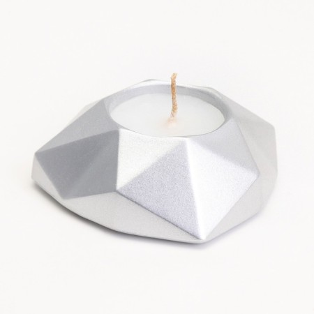 Candle "Heart. Marble" in a candlestick of gypsum with faces, 8x7.5x2.5cm, silver-1