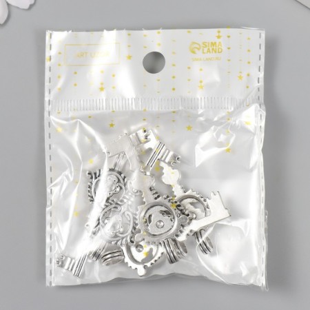 Decor for creativity Metal "Key Wreath with Flower" silver 317M035 4.7x1.9 cm-4