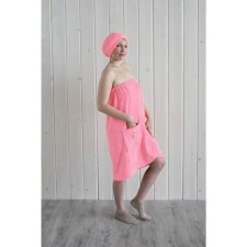 Women's set for the sauna (Pareo+Chalma) with embroidery, pink