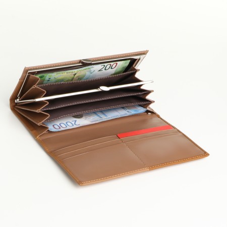 Women's wallet on magnets, brown/beige color-3