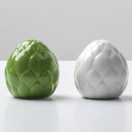 List and Solonka from ceramics "Artichoke", white and green 6 x 6.5 cm, white-green color-2