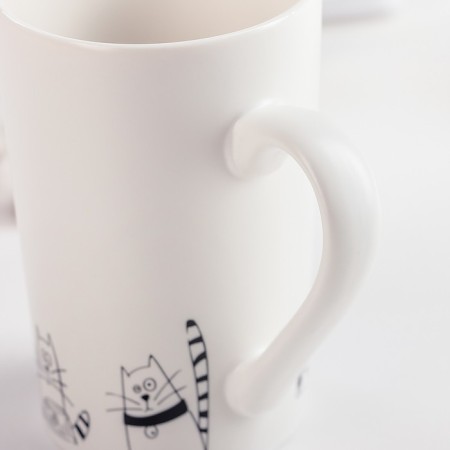 Porcelain share mug "Cat Day", 380 ml, white color-6