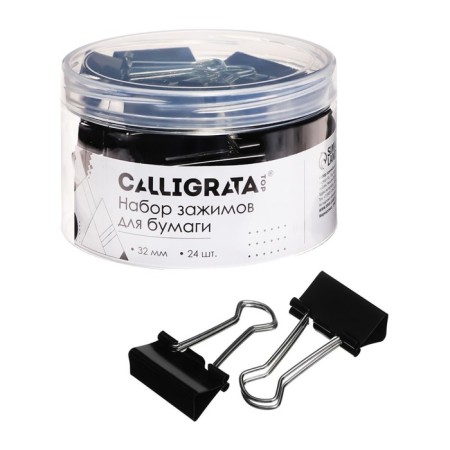 A set of paper clamps 32 mm, 24 pieces, in a plastic tube, black