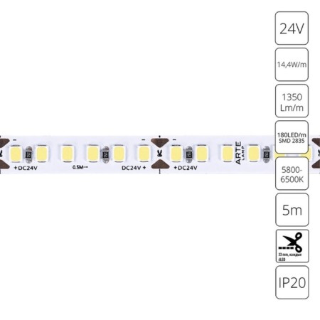 ARTE LAMP Tape 24V 14.4W/m, 6000k, 5 m