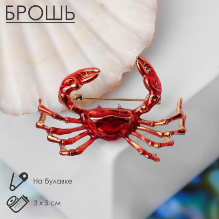 Brooch "Crab", red color in gold