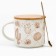 Ceramic mug with a lid and spoon "Cacti", 470 ml, beige color