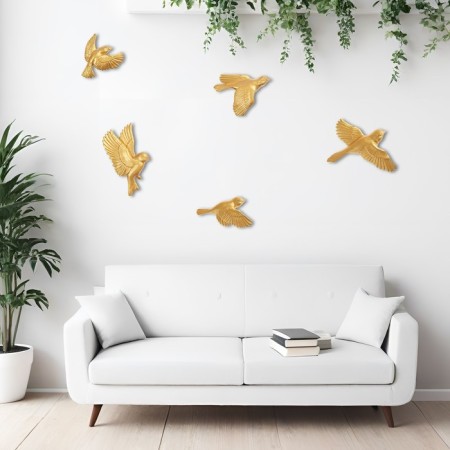 Decoration wall -mounted, plaster panel "birds" 5 pcs, golden-1
