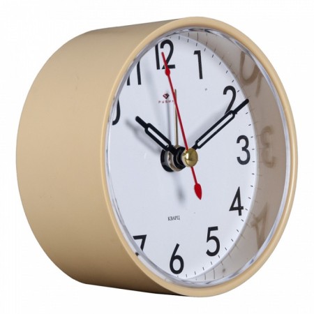 Clock - desktop an alarm clock, discrete move, 8 x 8 cm, beige-1