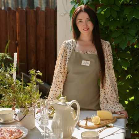 Apron Ethel ECO, olive color, 60x70 cm, 70% HL, 30% linen, 190 g/m2