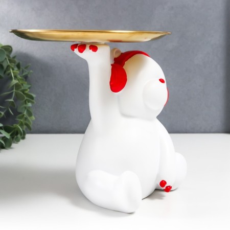 Souvenir Polystone stand "White Bear in red headphones" d = 17 cm 18x12x15.5 cm-1