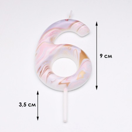 Candle in the “White Marble” cake, number “6”, giant, 9 cm-2