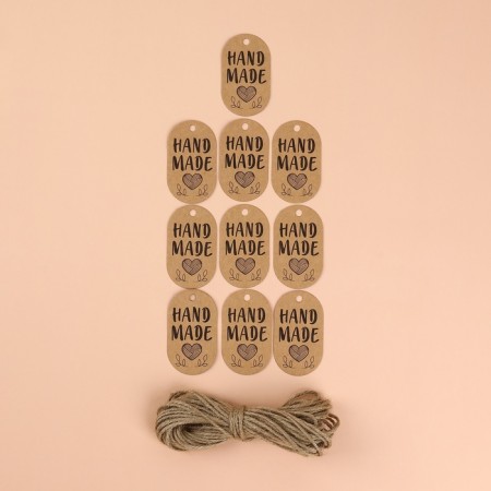 A set of tags with jute and stickers "Hand Made", 10 pcs, 3.5 × 6 cm / 6 pcs, 4 × 4 cm, color crafting-1