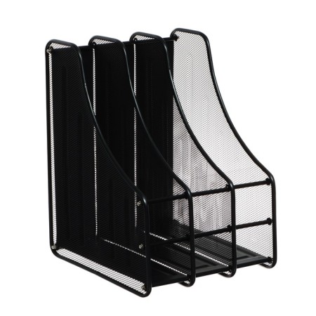Vertical tray for papers, 3 compartments, metal mesh, black