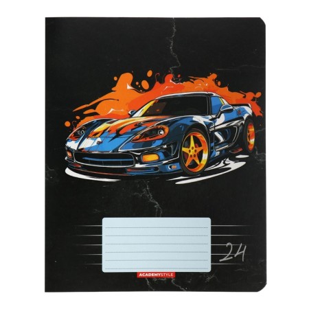 Notebook 24 sheets in the "Car in Black" line, cover coated cardboard, VD-LK, block 60 g/m2, 5 types, mix-4