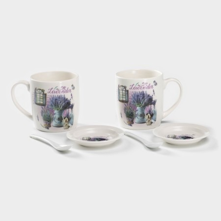 A set of ceramic mugs with spoons and stands "Lavender Bouquet", 2 items: 330 ml, Mix drawing-2
