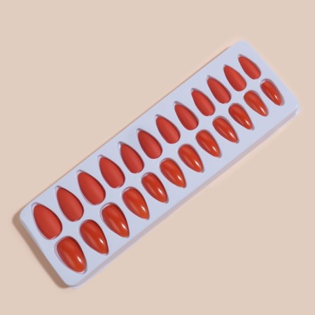 Patch nails, 24 pcs, with adhesive plates, almond shape, coral color-5