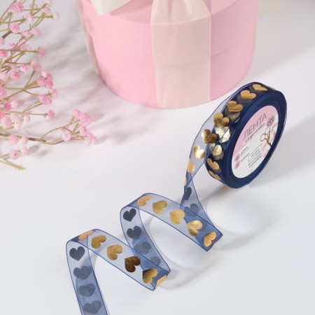Capronomic tape with “heart” embossed, 15 mm, 23 ± 1 m, dark blue/gold color