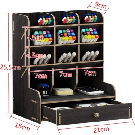 Desktop organizer-stand, Devente Academy, 21 x 15 x 25.5 cm, MDF, black