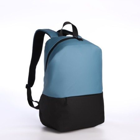 Youth backpack from textiles with a zipper, waterproof, external pocket, black/blue color-2