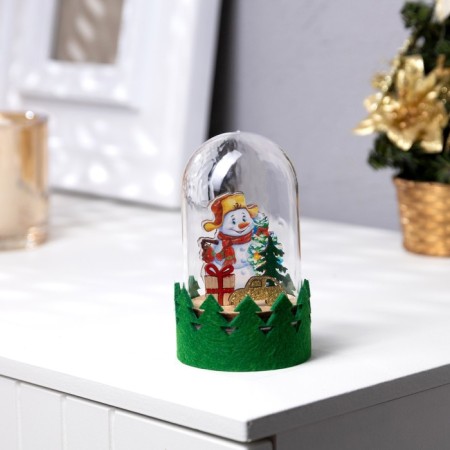 LED figure under the dome "Snowman" 6 × 10 × 6 cm, wood, batteries LR1130X3, glow warm white-1