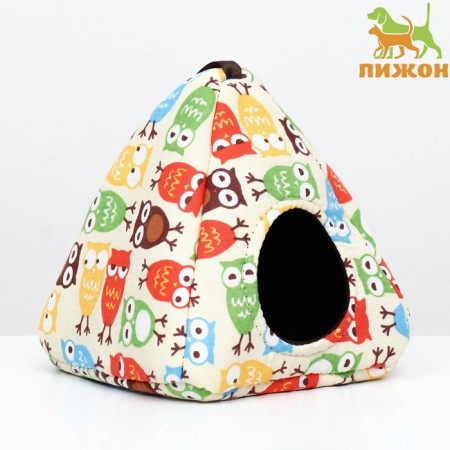 House "Vigva" for rodents, 17*17*17 cm, calico, fleece, owl