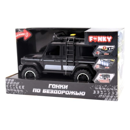 Friction Funky Toys machine "Racing on off -road. SUV ", opening doors, with light and sound, 23 cm, black color-3