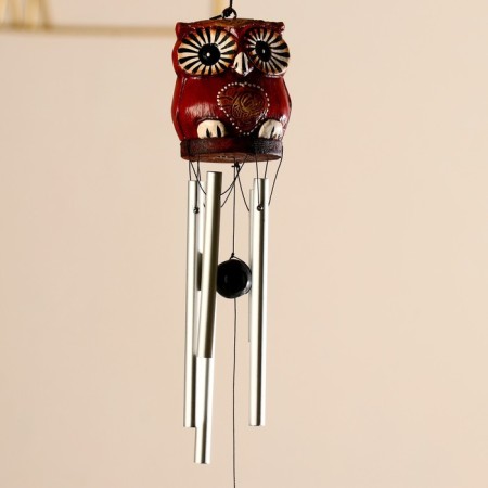 Wind music "Owl with heart" wood, metal 5x5x40 cm-1