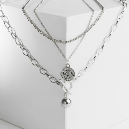 Pendant "chain" medallion and sphere, color silver, 60cm-1