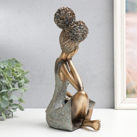 Polystone souvenir "Girl with curly tails, with a dish" under bronze 19x12x27 cm-2