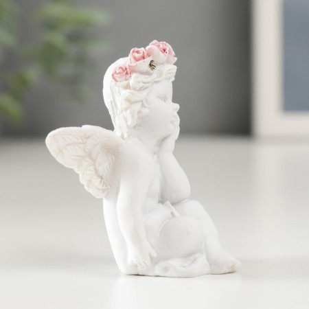 Polystone souvenir "Snowty Angel in a pink wreath sits" mix 6x3.5x4.9 cm-2