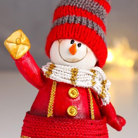 Polystone souvenir "Snowman in a red fur coat, striped cap and scarf" 14x10.5x5 cm-4