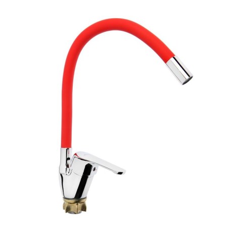 Accoona A4844N kitchen mixer, single -leaf, silicone spout, silumin, red/chrome-1