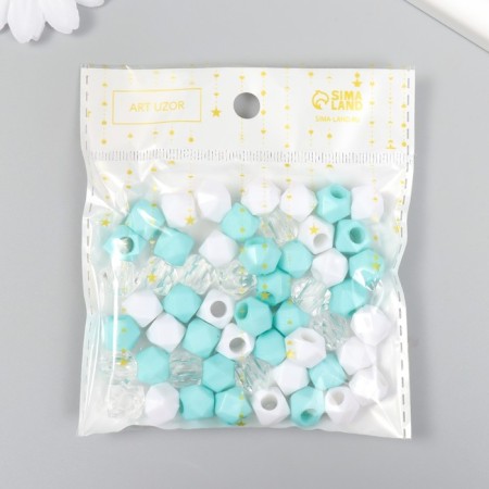 Plastic beads "Crystal polyhedron. Mint, white, transparent" set 30 g 1x1x1 cm-3