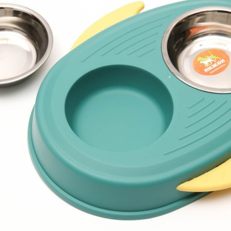 Metal dual bowl on a plastic base 2 x 160 ml, 35 x 23.5 x 5 cm, green-5