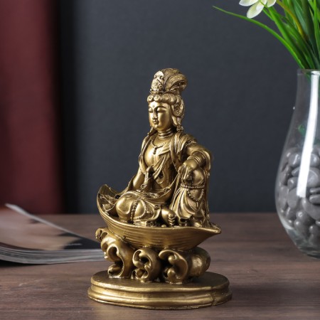 NECSK Polystone Bronze "Lakshmi in a boat" 16x11.5x8.5 cm-3