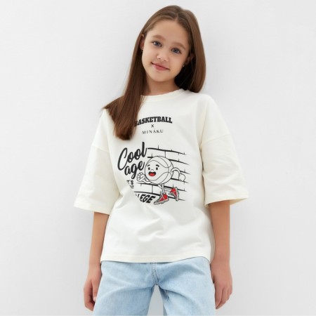 T -shirt Children's Minaku: Bascetball Kids, Milk color, height 122 cm-3
